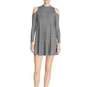 AQUA Metallic Cold Shoulder Sweater Dress